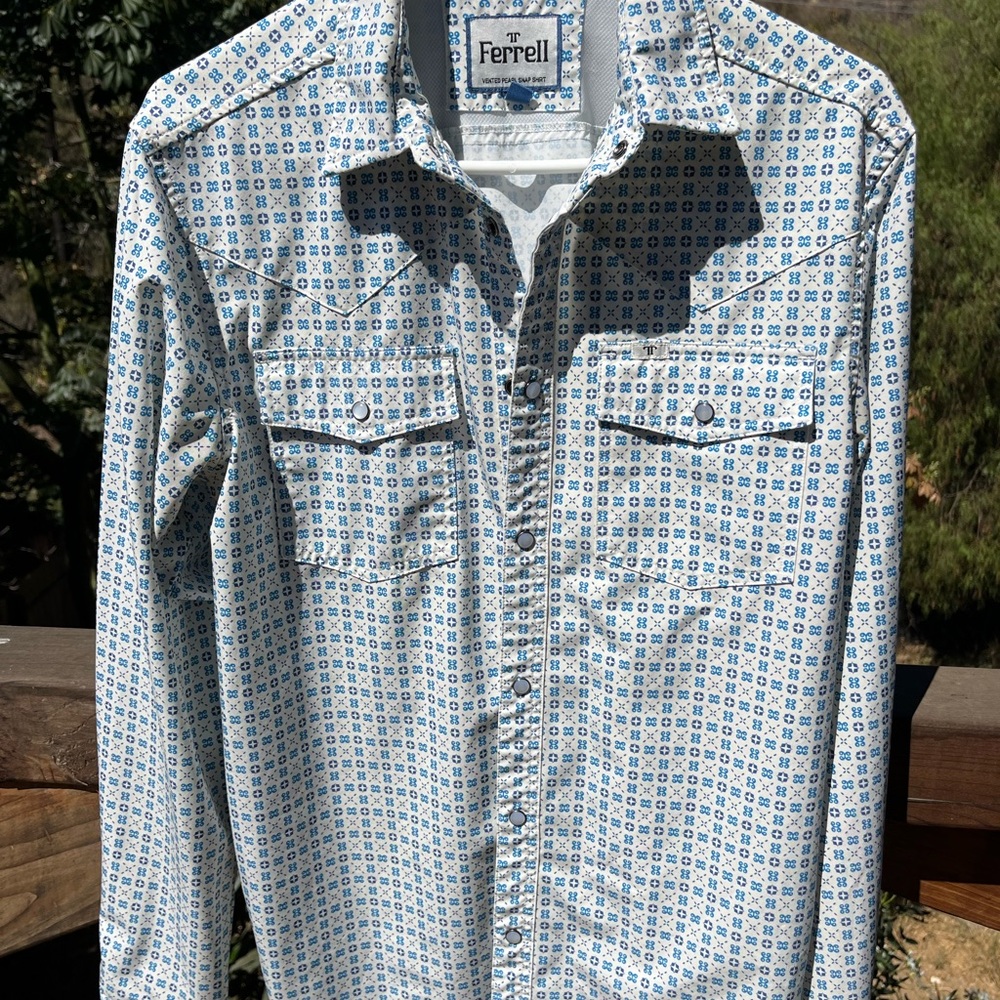 Ferrell Blue Patterned Button-Up Shirt - image 1